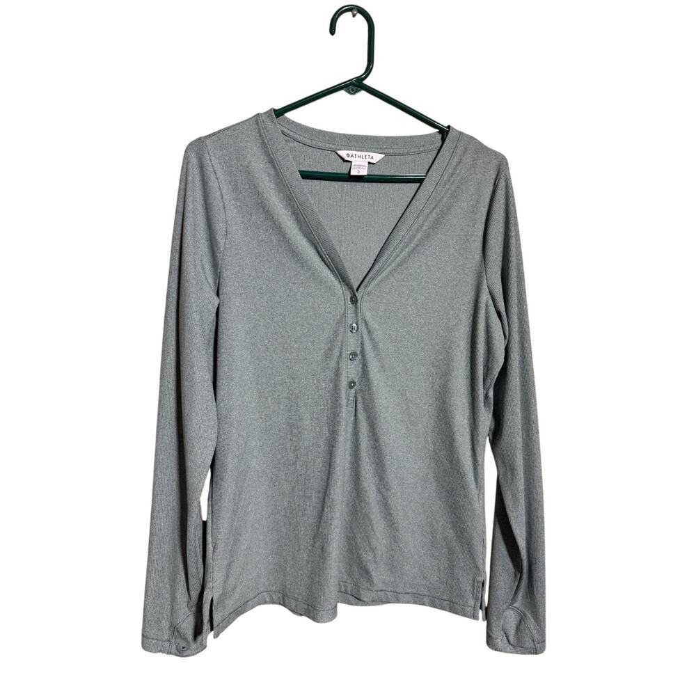 ATHLETA Uptempo Ribbed Henley Light sage green Women's Top Size L Loungewear